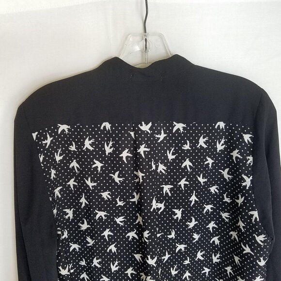 PLEIONE Women's Size Medium Black Allover Bird Pattern Hi-Lo Blouse Top - Picture 5 of 5